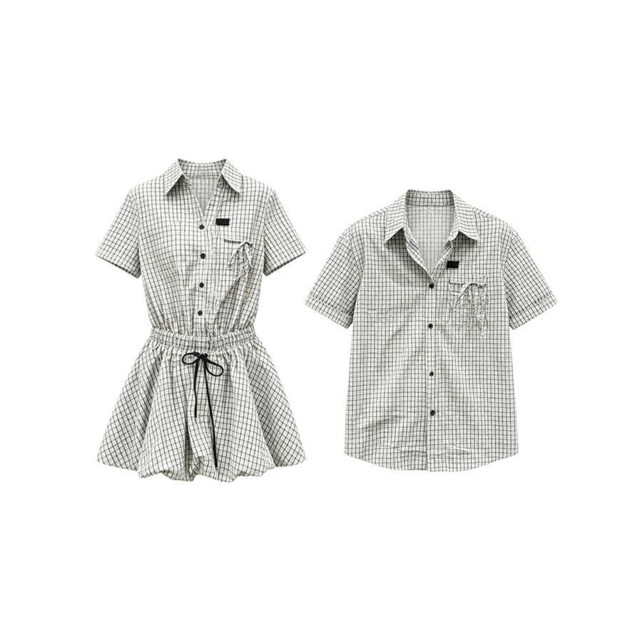 TUSHIFEI Couple Sets Women's Polo Collar Moderate Short Skirt