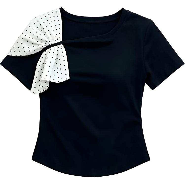 DUSHE T Shirts Women's Asymmetrical Collar Thin Nipped In Waist