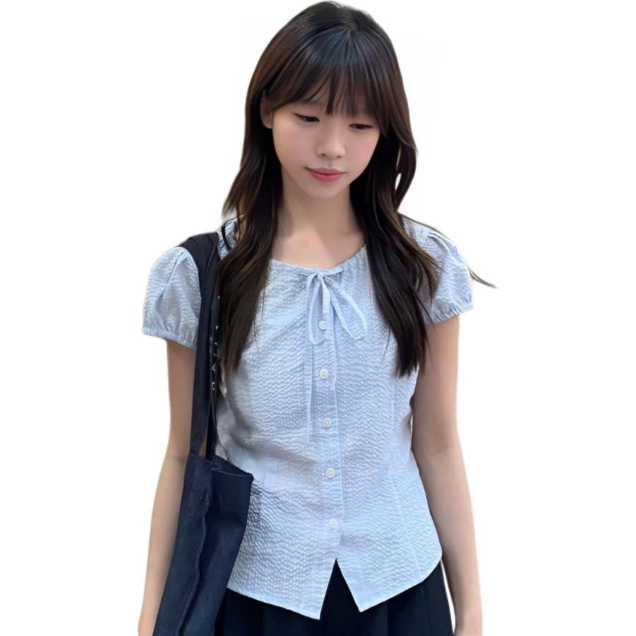 Cotton Gene Shirts Women's Blue Crew Neck Moderate Shirt