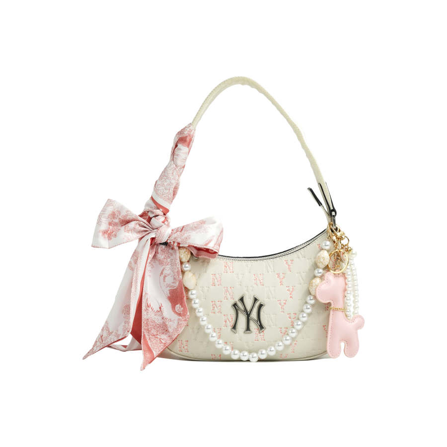 MLB MLB Monogram Collection Artificial Leather Shoulder Bag Women's White Pink