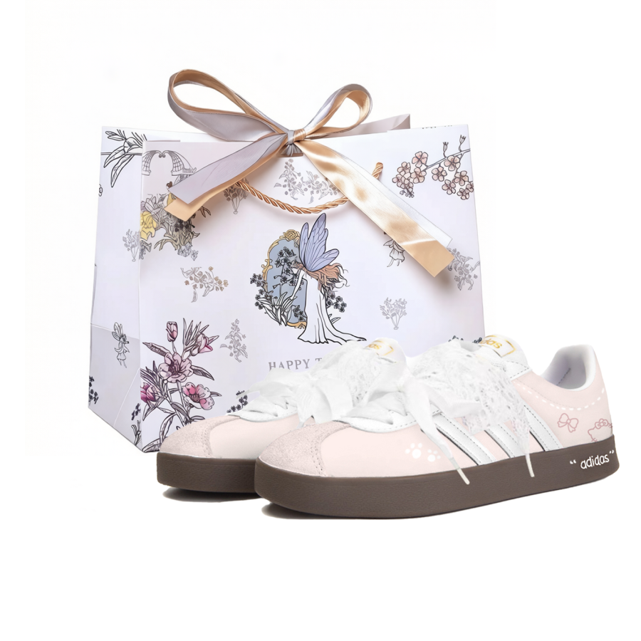 Adidas Adidas Vl Court Classic Taphua Gu, Pink Mist Butterfly, Shopping Bag Synthetic Leather Cushioning Abrasion Resistant