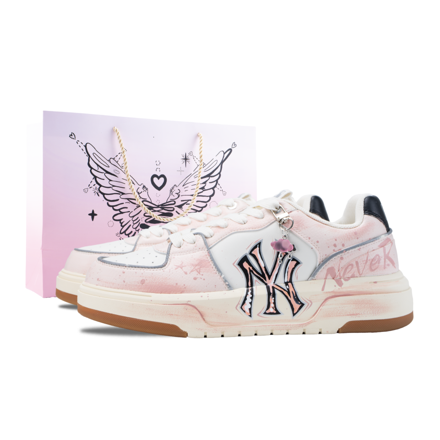 MLB Chunky Liner Peach Bubbles Slip Resistant Low top Skateboard Shoes Unisex Pink White