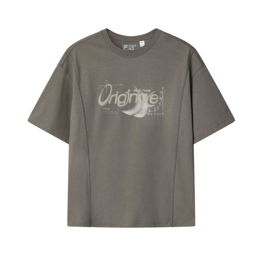 FILA ORIGINALE T Shirts Men's Dry Wood Khaki Crew Neck Moderate