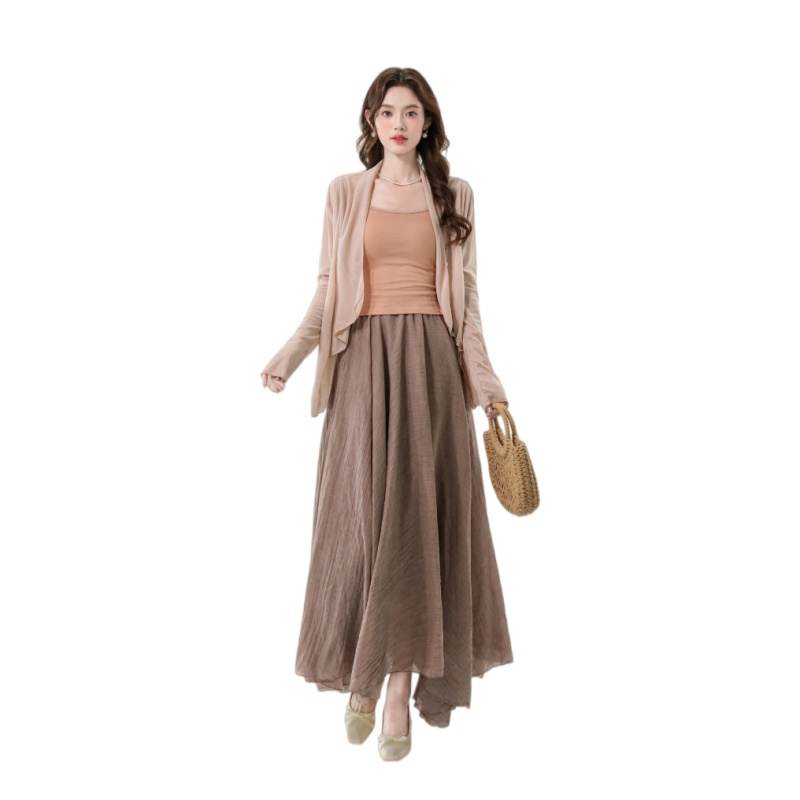 CPAURA Two Piece Skirt Sets Women's Boat Neck Moderate Long Skirt