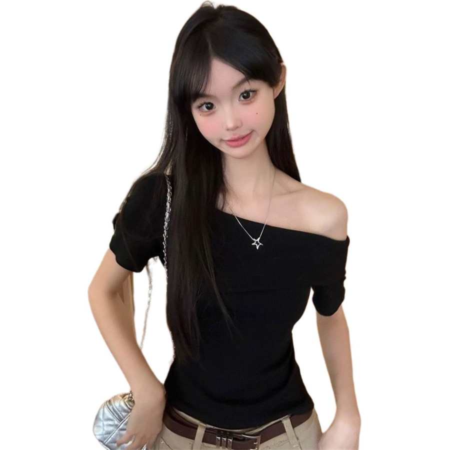 Cotton Gene T Shirts Women's Asymmetrical Collar Moderate Nipped In Waist