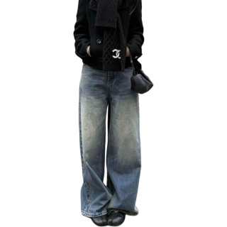 Cotton Gene Jeans Women's Vintage Blue Pants Moderate Wide Leg Pants