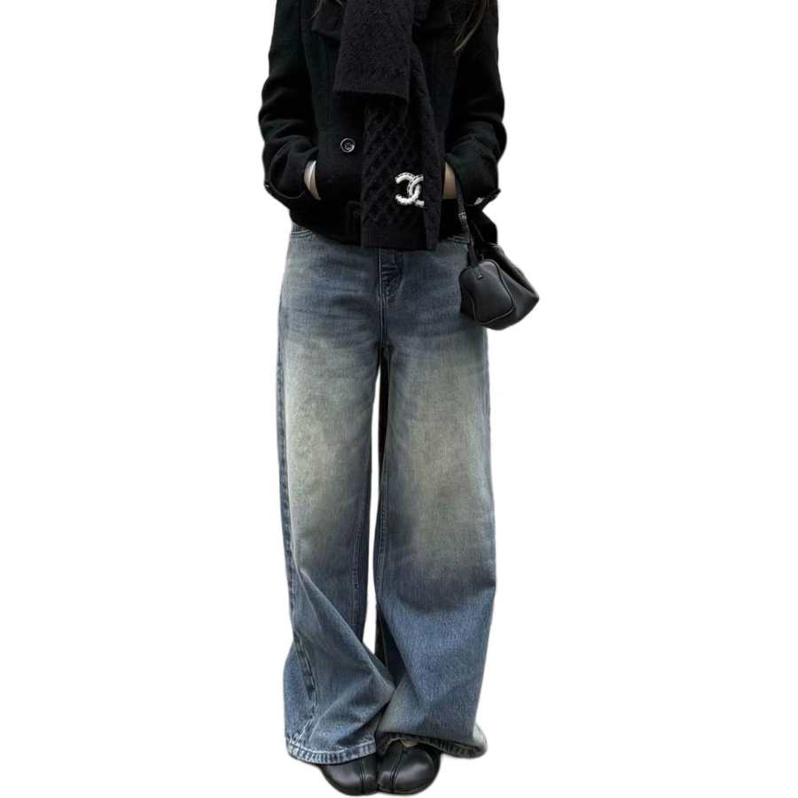 Cotton Gene Jeans Women's Vintage Blue Pants Moderate Wide Leg Pants