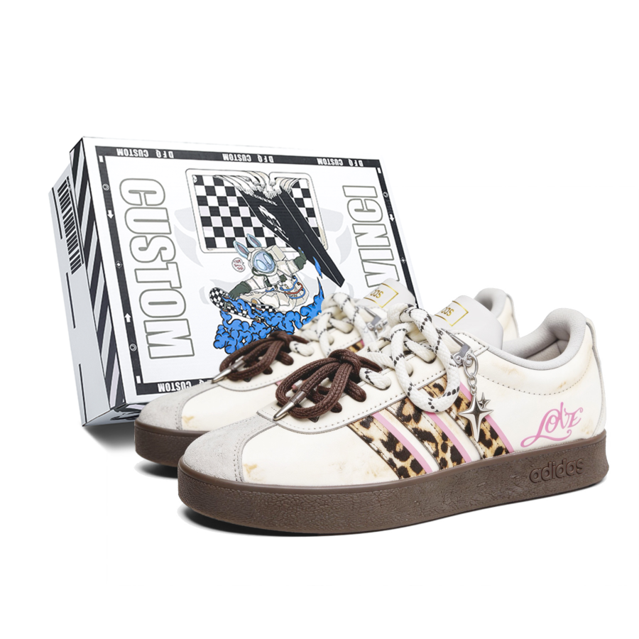Adidas Adidas Vl Court Classic Millennium Leopard, Box Low top Skateboard Shoes Unisex White