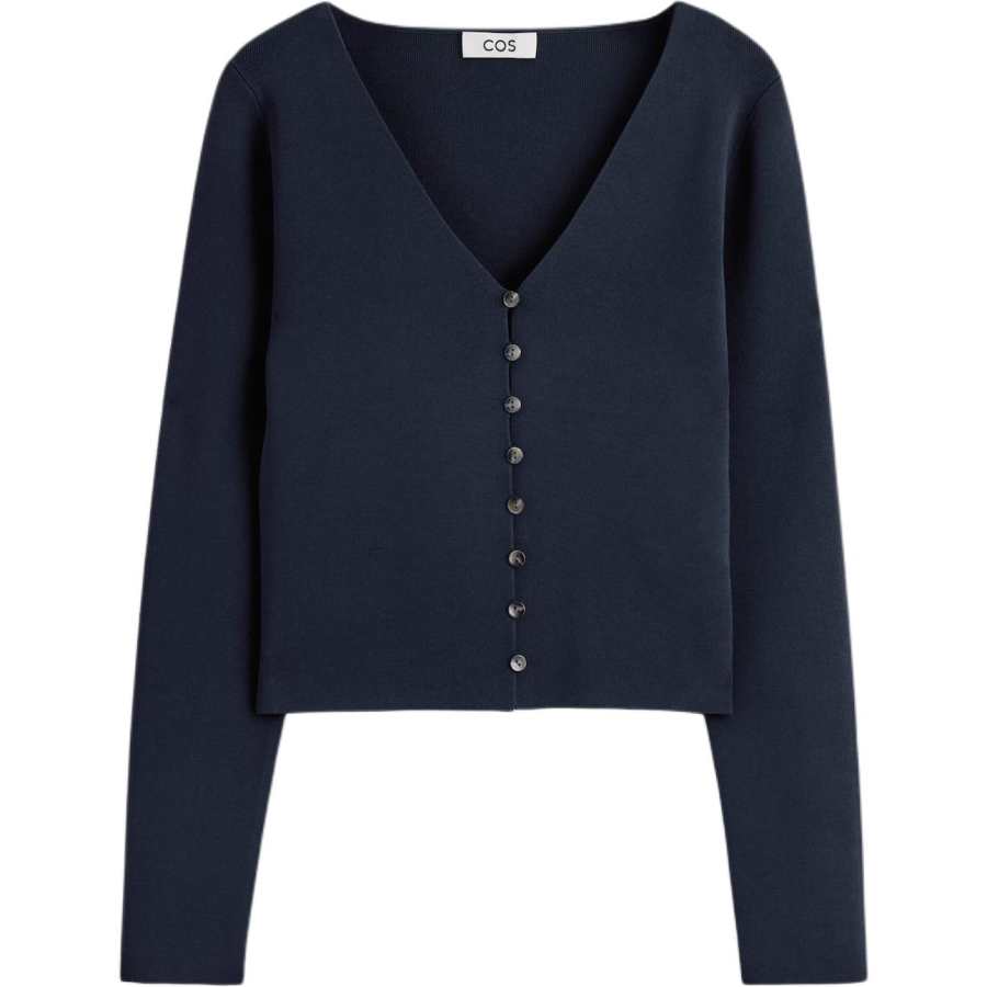 COS Knitwear Women's Marine Blue V Neck Moderate Cardigan