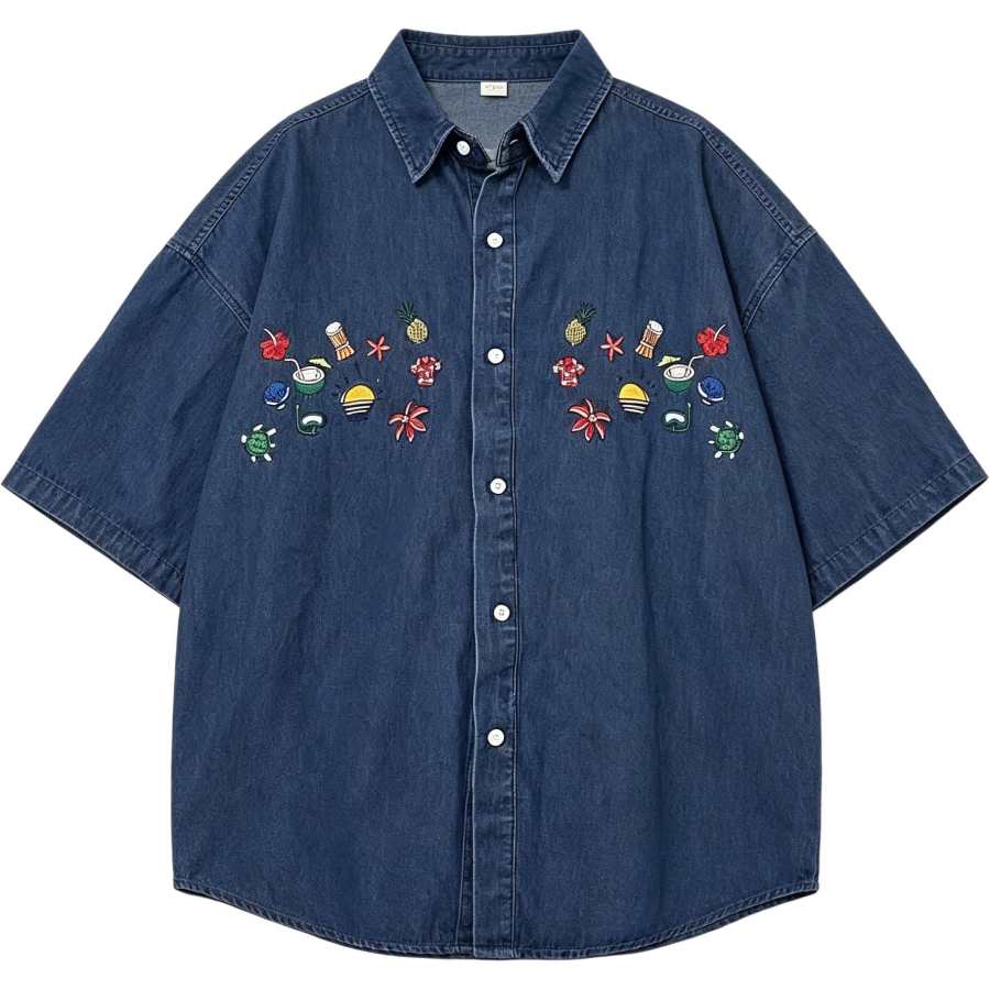 Lnga Landgre Shirts Unisex Blue Lapel Moderate Hawaii