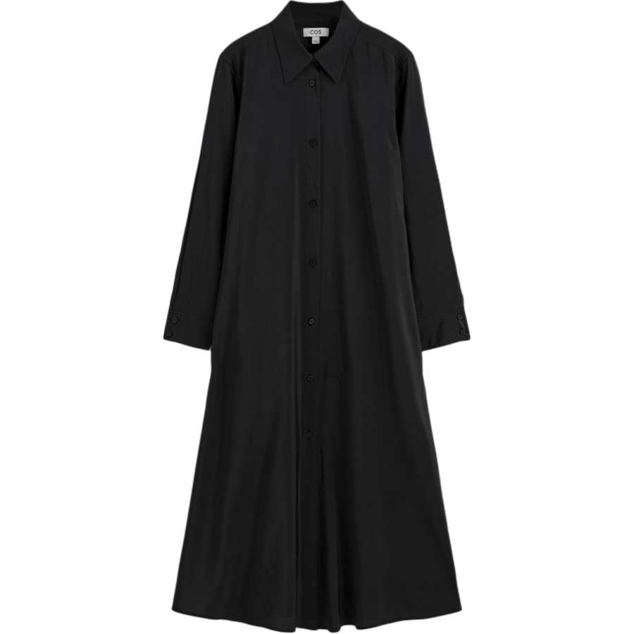 COS Long Sleeved Dresses Women's Black Lapel Moderate Long Skirt