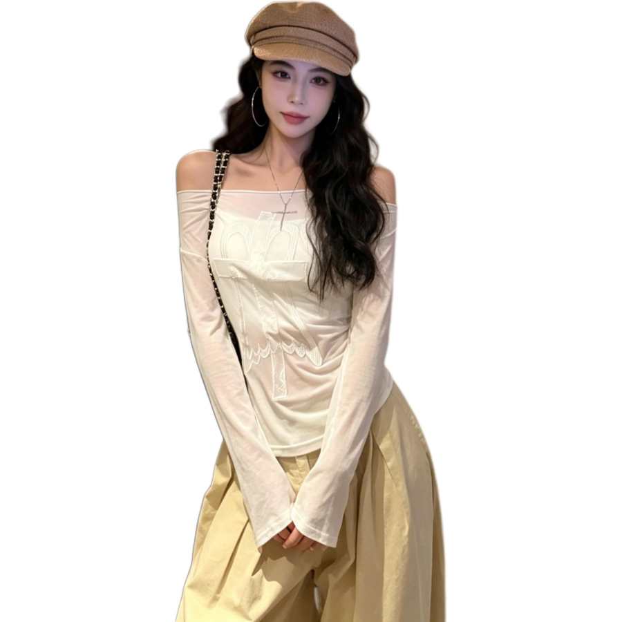 VENICEW T Shirts Women's White Off The Shoulder Thin Other