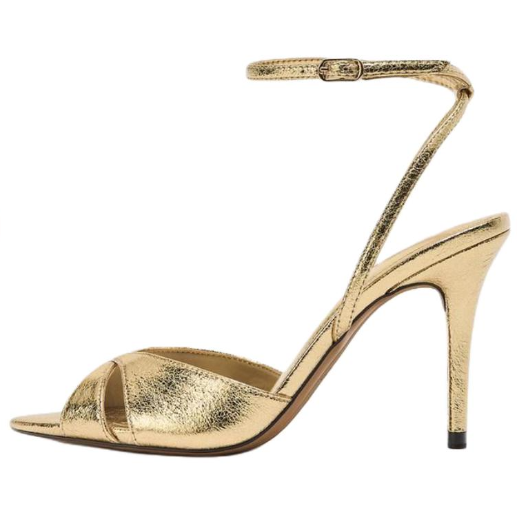 ZARA Pu One Strap Sandals 9.5cm Women's Gold