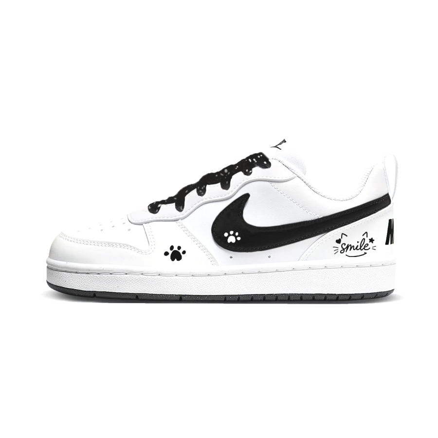 Nike Nike Court Borough Smile Meowth Synthetic Leather Low top Kids' Skateboarding Shoes Black White Teenagers