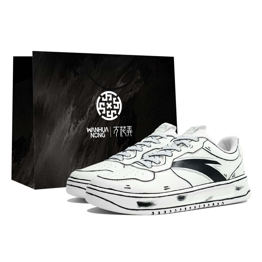 Anta Slip Resistant Cushioning Low top Skateboard Shoes Men's White Black