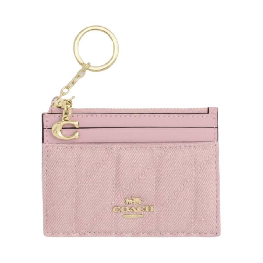 COACH Cow Split Leather, Fabric Card Holder Mini Women's Light Pink