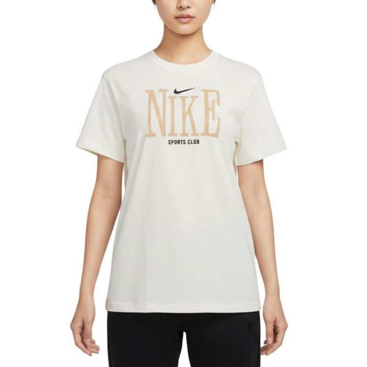 Nike Nike Club T Shirts Women's White/Beige/Black Crew Neck Moderate