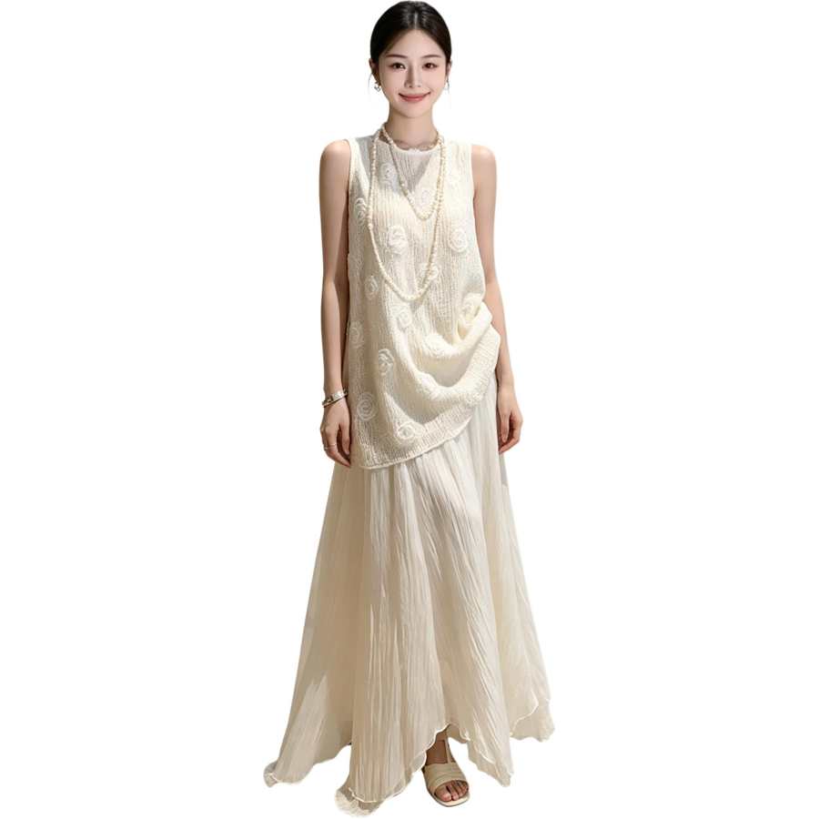 JBBCN Two Piece Skirt Sets Women's Crew Neck Moderate Long Skirt