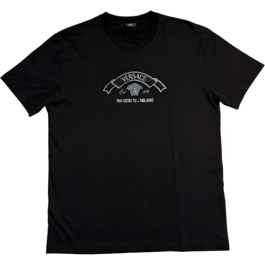 VERSACE T Shirts Men's Black Crew Neck Moderate Straight Fit