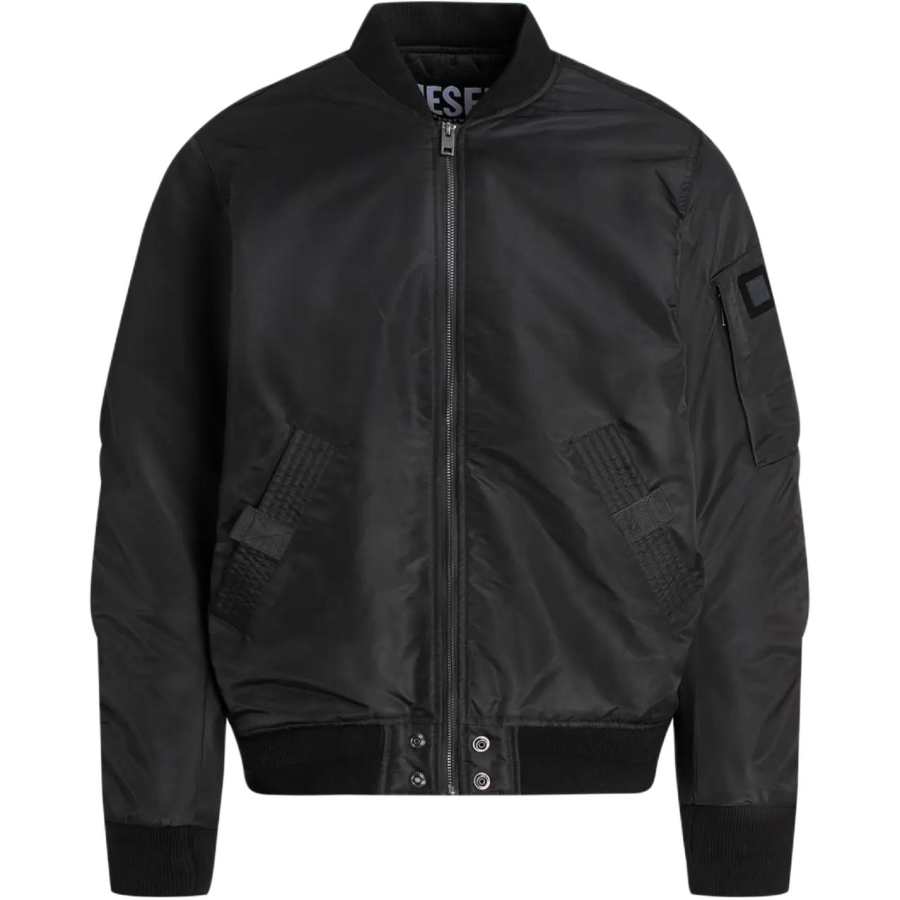 DIESEL Puffer Jackets Men's Black Baseball Collar Moderate Straight Fit