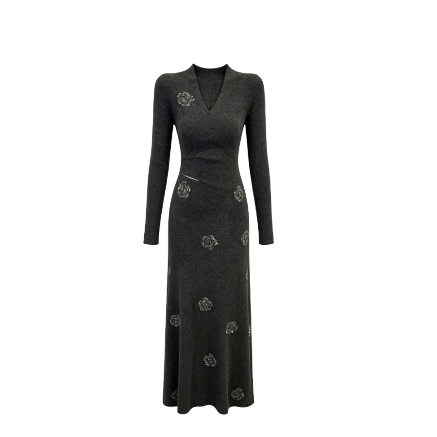 CPAURA Two Piece Skirt Sets Women's V Neck Moderate Long Skirt