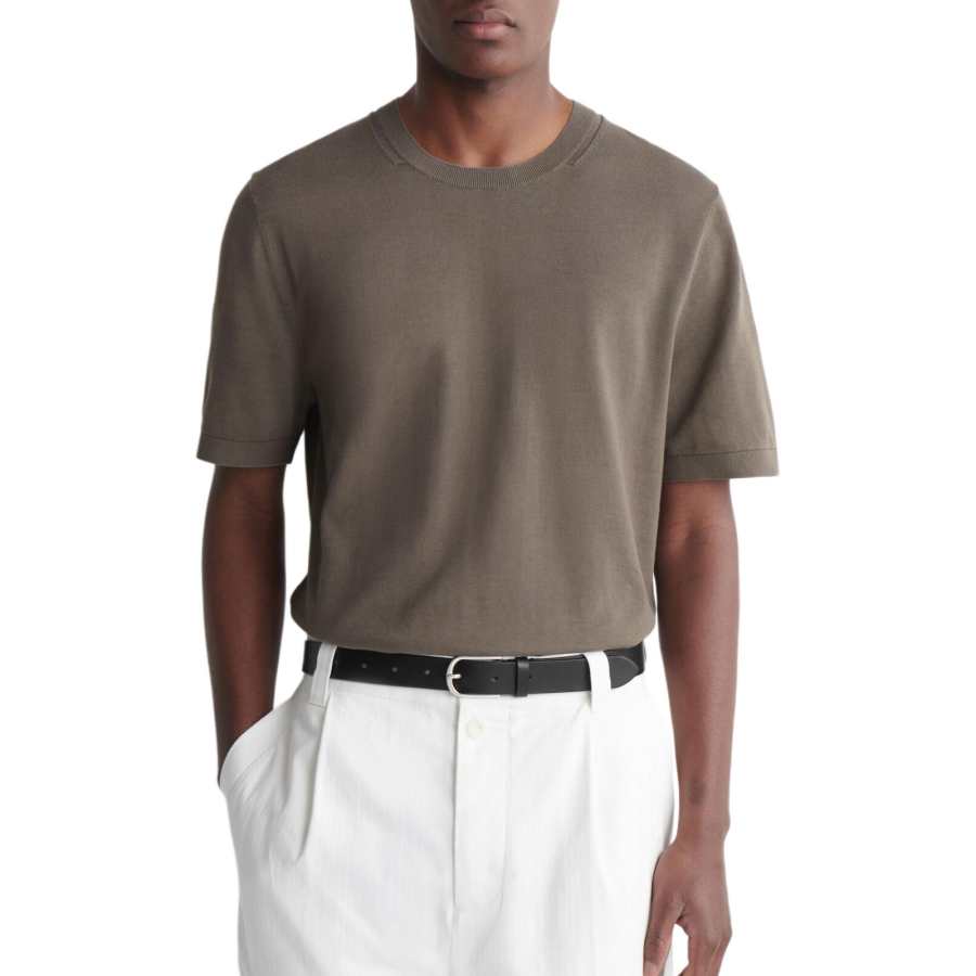 COS T Shirts Men's Gray Brown Crew Neck