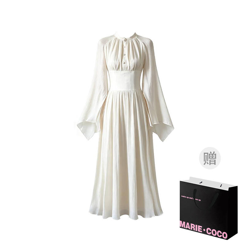 MARIE·COCO Long Sleeved Dresses Women's Dress Crew Neck Moderate Long Skirt