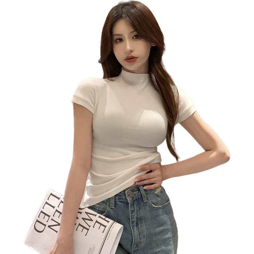 VENICEW T Shirts Women's Half Turtleneck Thin Straight Fit