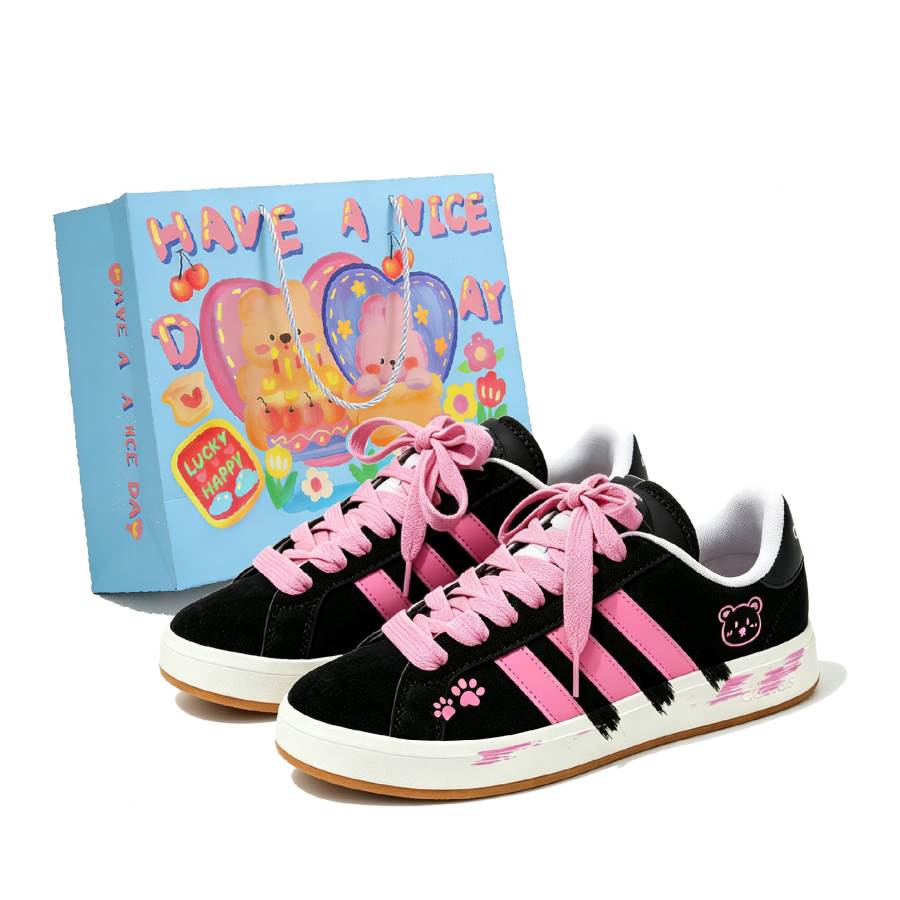 Adidas Adidas Grand Court Base 00s Low top Skateboard Shoes Unisex Black Pink