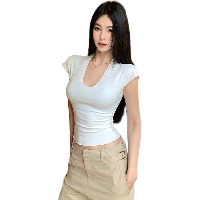 VENICEW T Shirts Women's U Neck Thin Nipped In Waist
