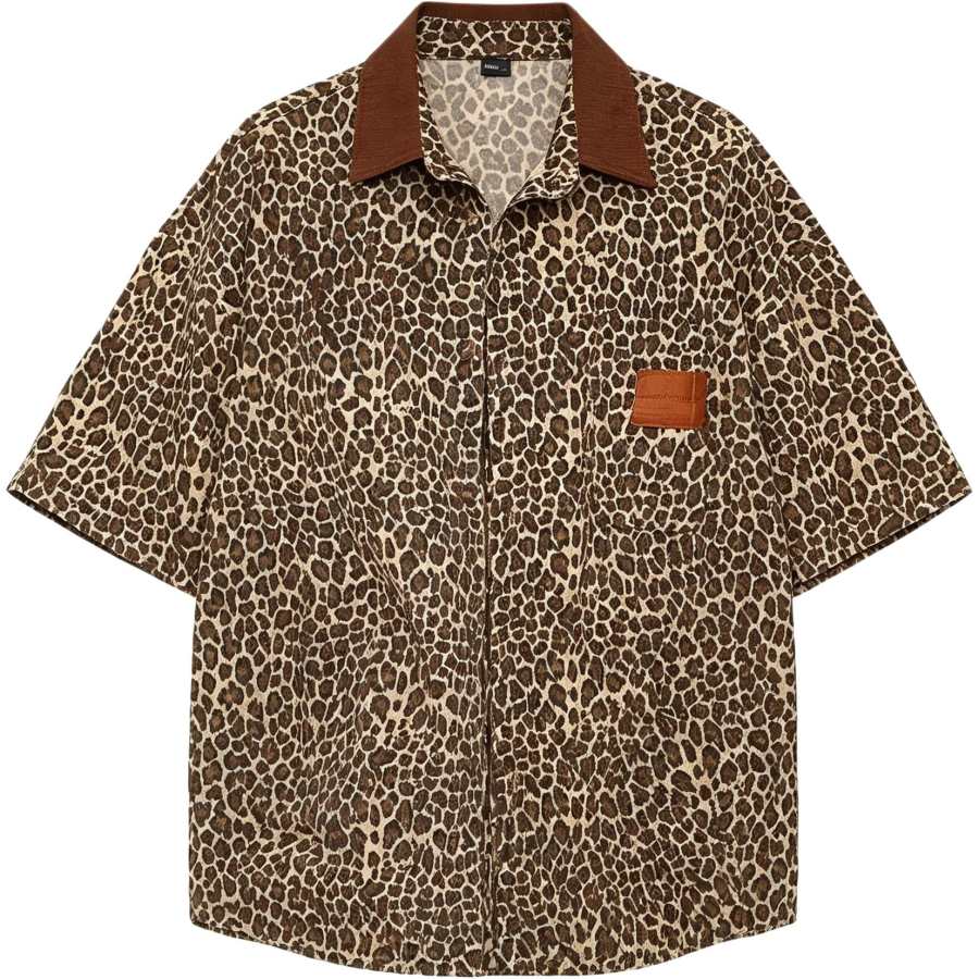 Lnga Landgre Shirts Unisex Leopard Print Lapel Thin Other