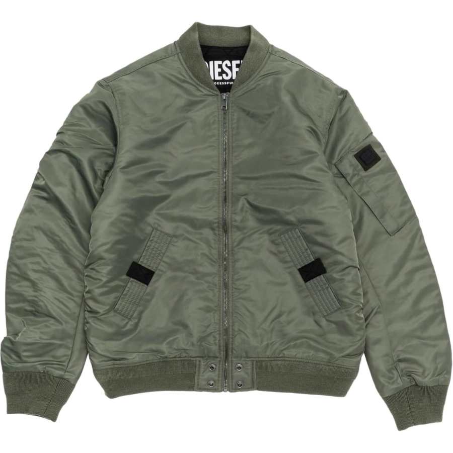 DIESEL Puffer Jackets Men's Olive Baseball Collar Moderate Straight Fit