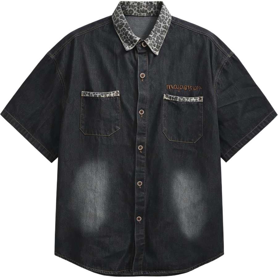 Lnga Landgre Shirts Men's Black Lapel Moderate Denim