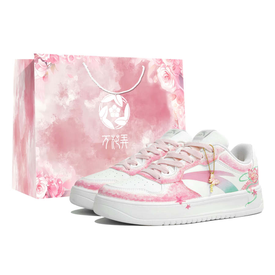 Anta Slip Resistant Abrasion Resistant Low top Skateboard Shoes Unisex Pink White