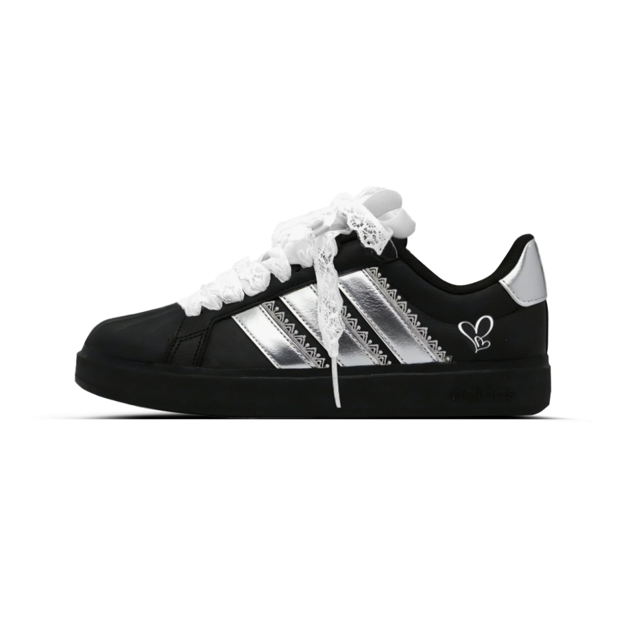 Adidas Adidas STREETTALK Black Silver Lolita Leather Slip Resistant, Abrasion Resistant, Lightweight Low top Skateboard Shoes