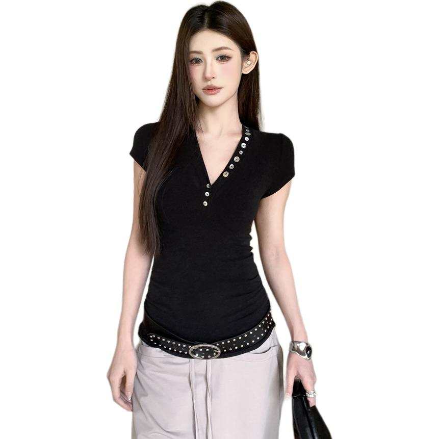 VENICEW T Shirts Women's V Neck Thin Straight Fit
