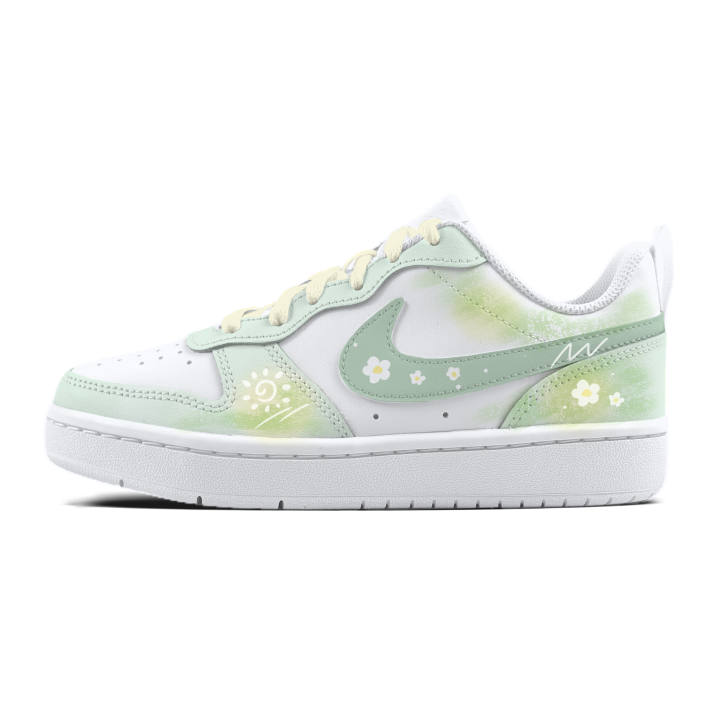Nike Nike Court Borough Cyan Flower Language Kids' Skateboarding Shoes White Unisex