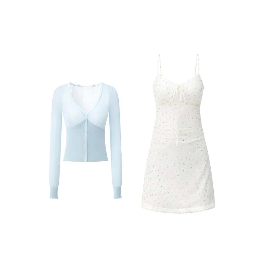 TUSHIFEI Two Piece Skirt Sets Women's V Neck Thin Short Skirt