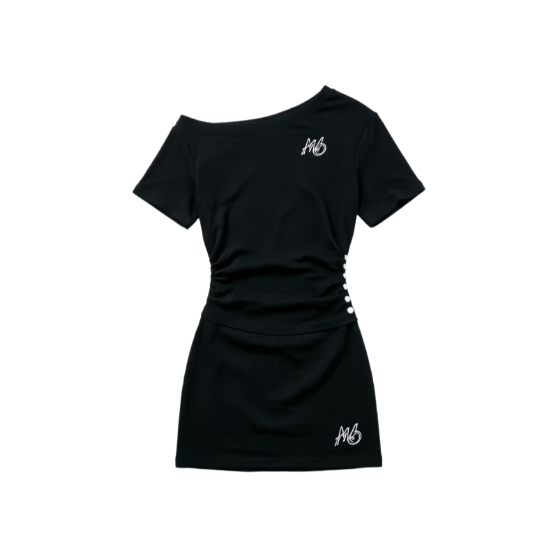 DUSHE Two Piece Skirt Sets Women's Asymmetrical Collar Thin Short Skirt