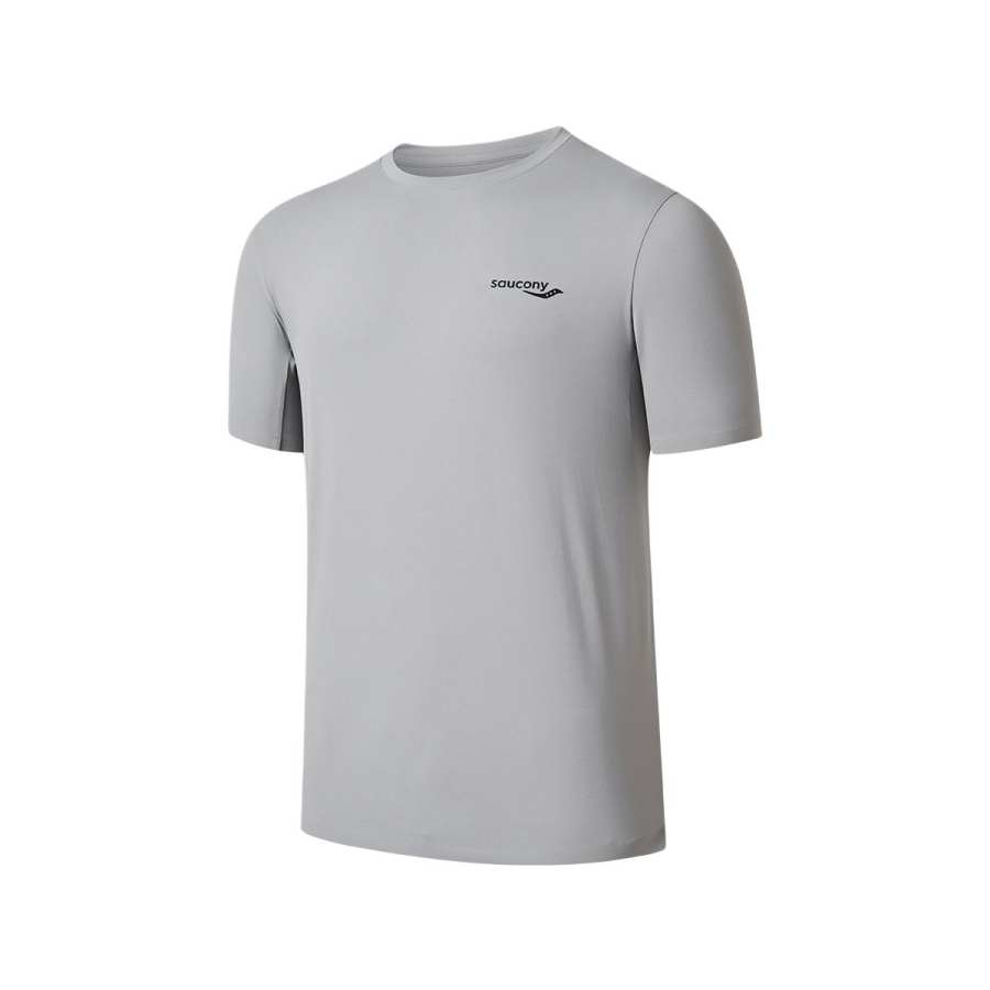 Saucony T Shirts Men's Nebula Gray Crew Neck Moderate