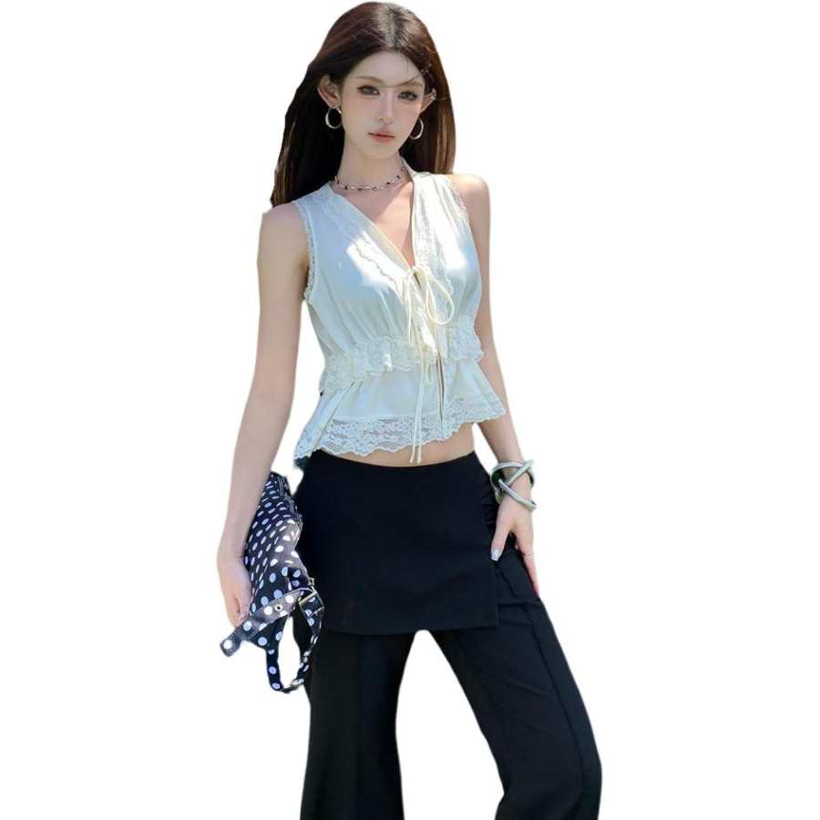 VENICEW Tank Tops Women's V Neck Thin Lace Up