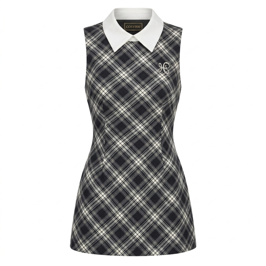 Cosyism Sleeveless Dresses Women's Polo Collar Moderate Short Skirt