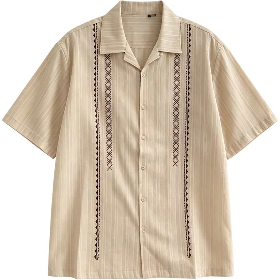 Lnga Landgre Shirts Men's Apricot Cuban Collar Thin Other