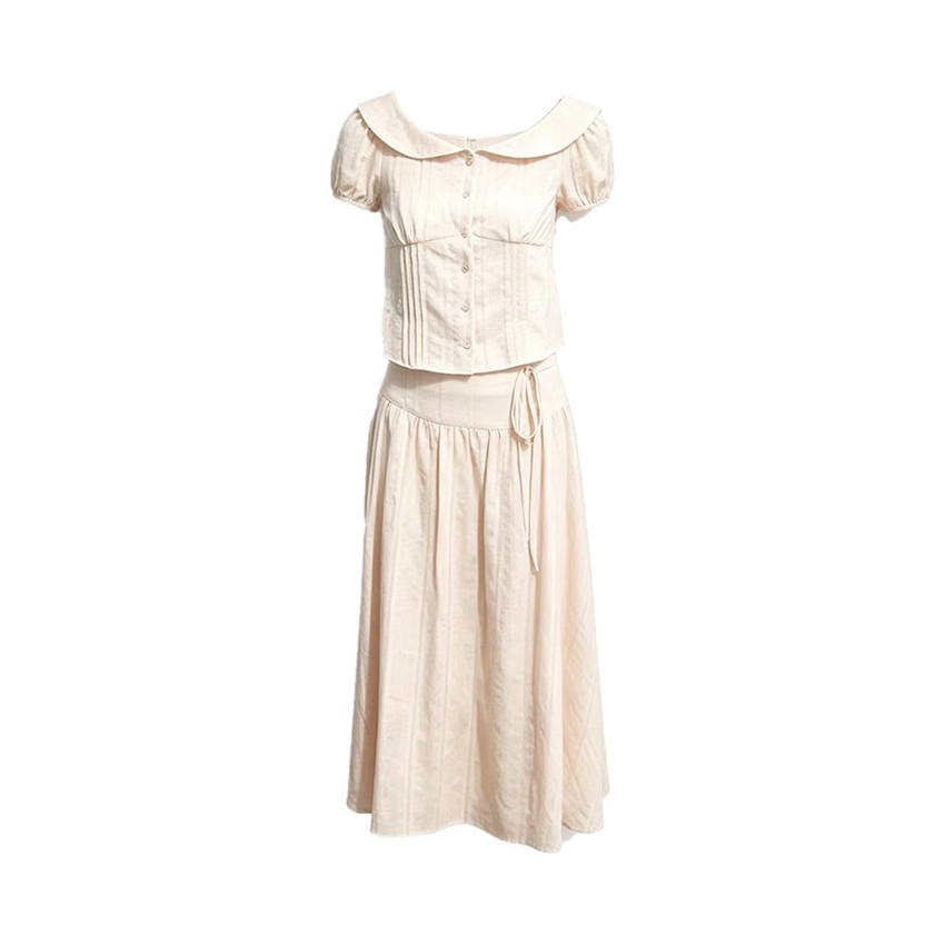 TUSHIFEI Two Piece Skirt Sets Women's Peter Pan Collar Moderate Midi Skirt