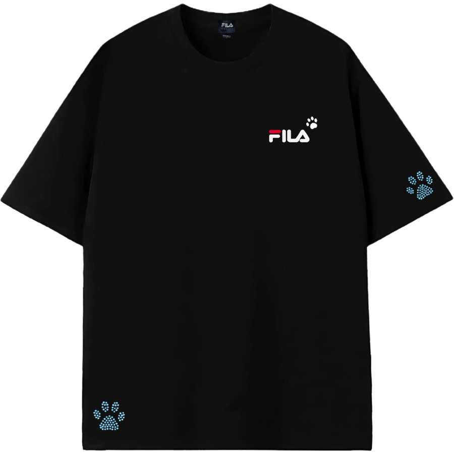 FILA T Shirts Unisex Black Blue Diamond Crew Neck Moderate