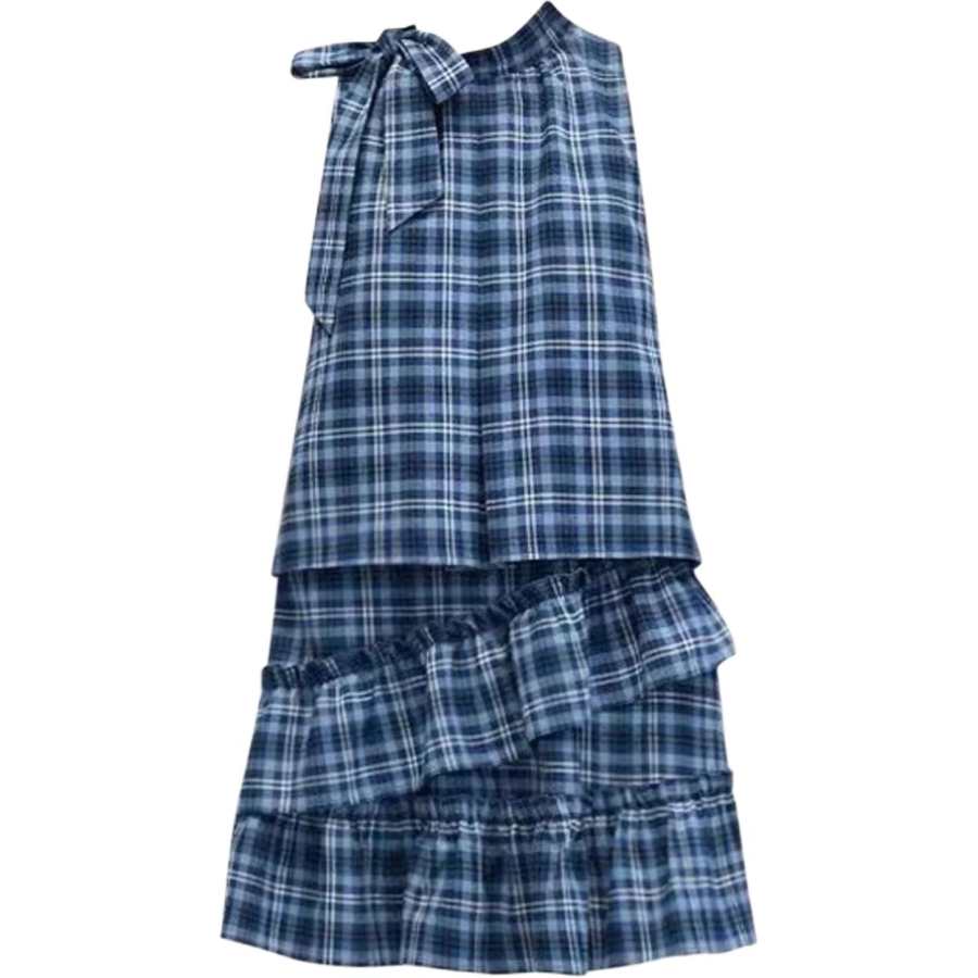 JBBCN Sleeveless Dresses Women's Plaid Dress Crew Neck Moderate Short Skirt