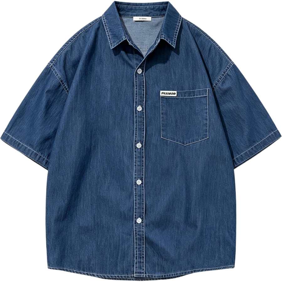 Lnga Landgre Shirts Men's Lapel Thin Denim