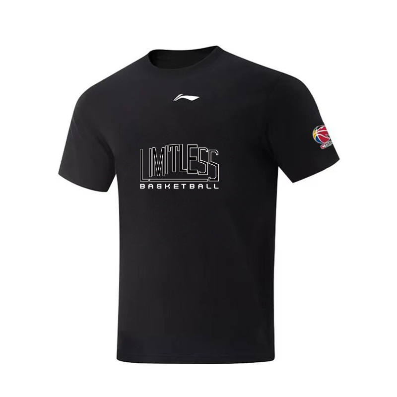 Li-Ning Li Ning T Shirts Unisex Black Crew Neck Moderate Straight Fit