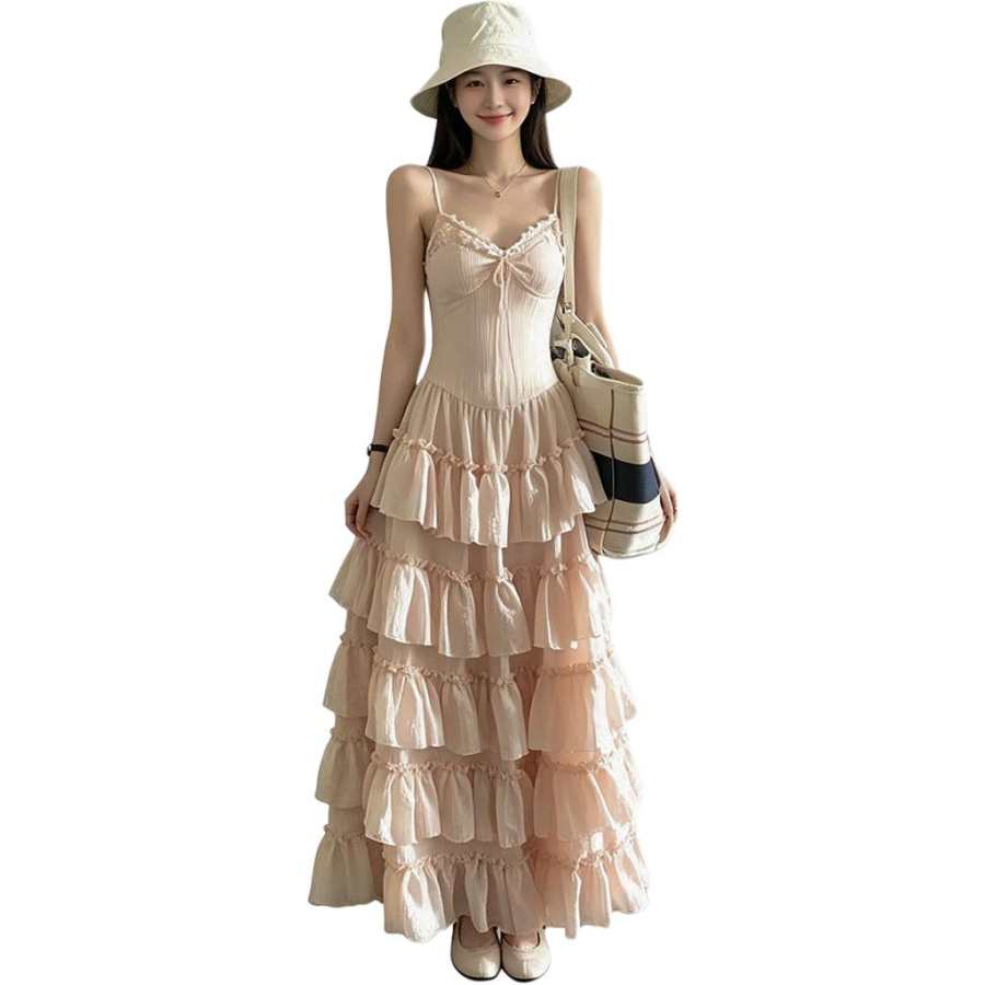 JBBCN Slip Dresses Women's Pink Camisole Thin Long Skirt