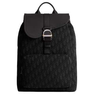 DIOR Technical Fabric With Cotton With Cow Leather Backpack Unisex Black Multicolor